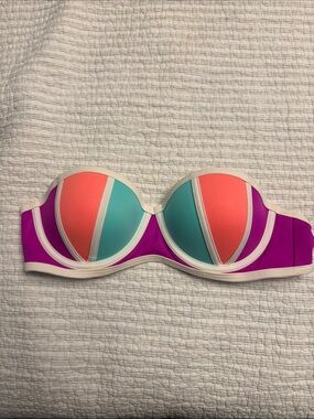 PINK Victoria's Secret Coral, Teal & Purple Bandeau Swim Top Size Medium A-C